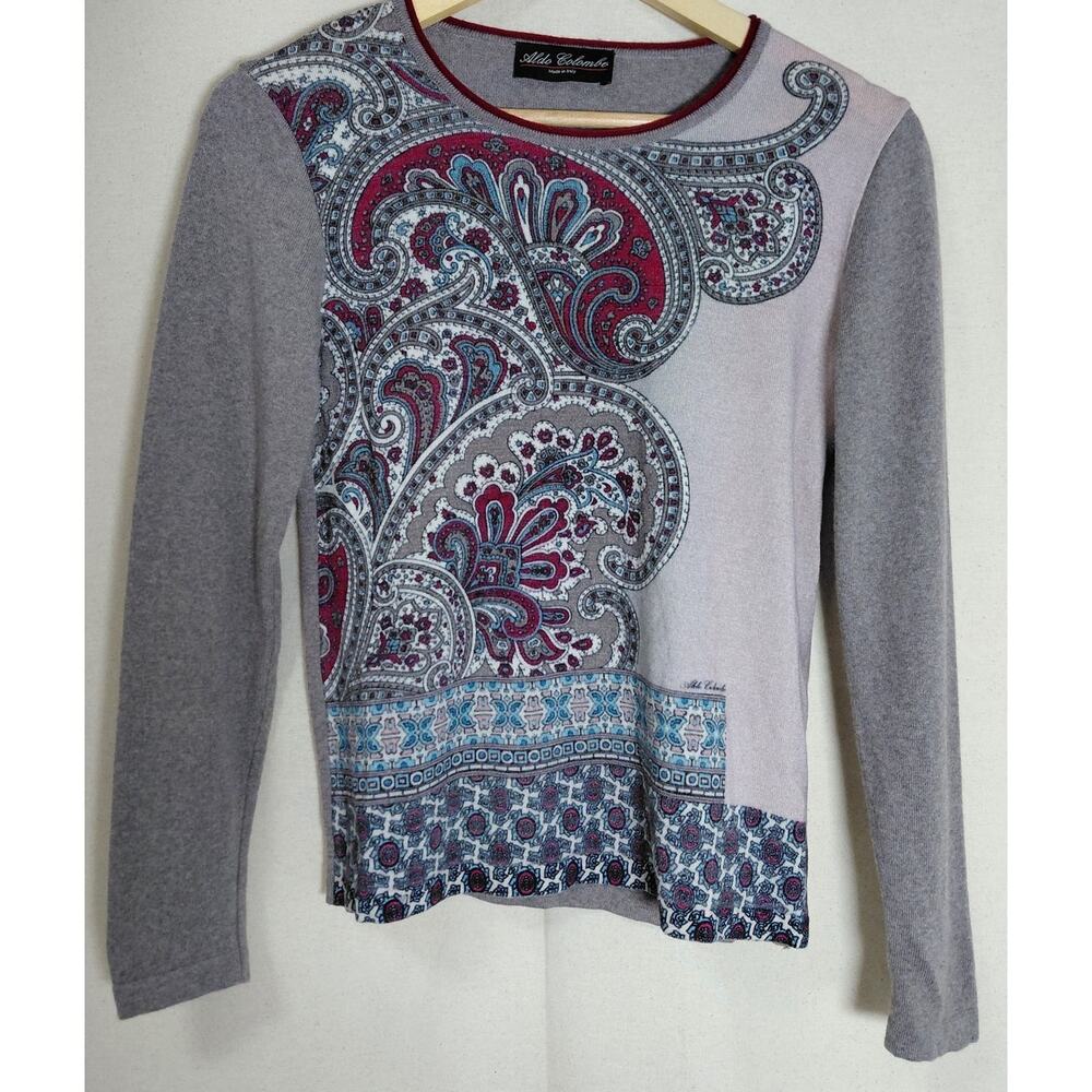 Aldo Colombo Made in Italy Merino Wool Sweater Paisley Print-See Measurements